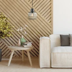 Stijlvolle hanglamp smoke glas geribbeld met zwart