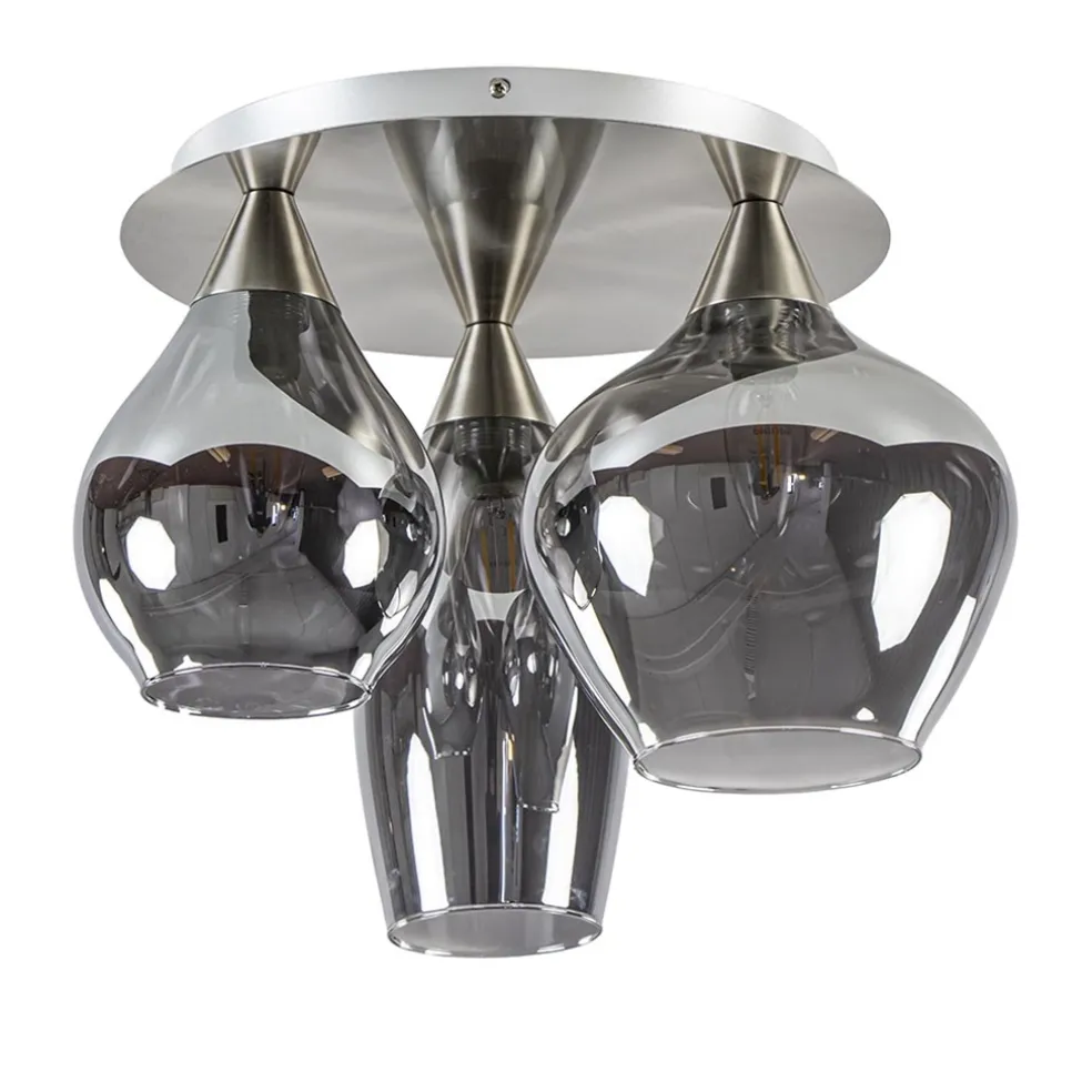 Stijlvolle plafondlamp nikkel mat met smoke glas