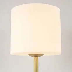 Stijlvolle tafellamp mat goud met wit glas