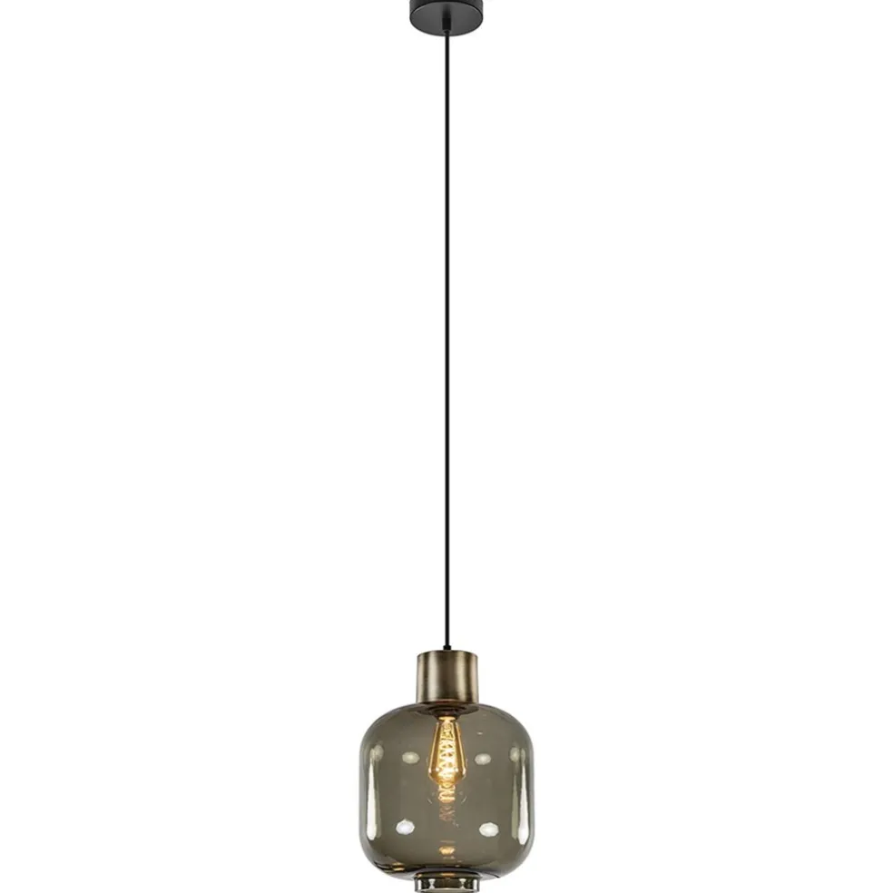 Stijvolle hanglamp smoke glas met bronzen fitting