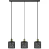 Stoere 3-lichts hanglamp mat zwart met goud