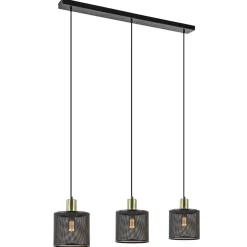 Stoere 3-lichts hanglamp mat zwart met goud