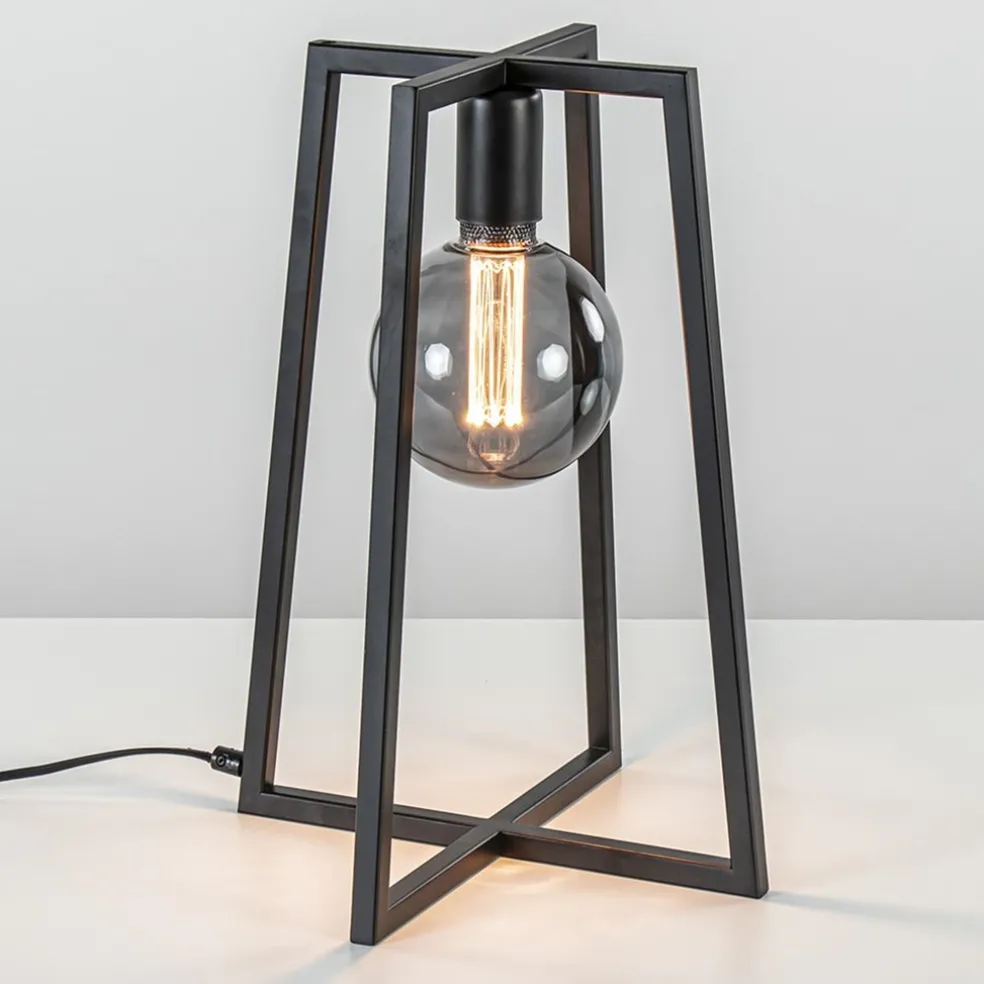 Stoere zwarte tafellamp frame