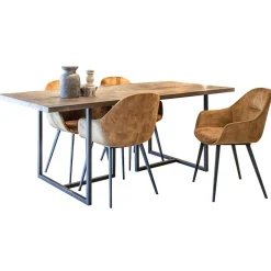 Stoffen armstoel cognac met zwarte pootjes