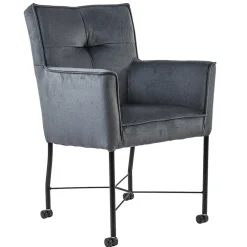 Stoffen eetkamerstoel grijs/blauw op wieltjes