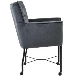 Stoffen eetkamerstoel grijs/blauw op wieltjes