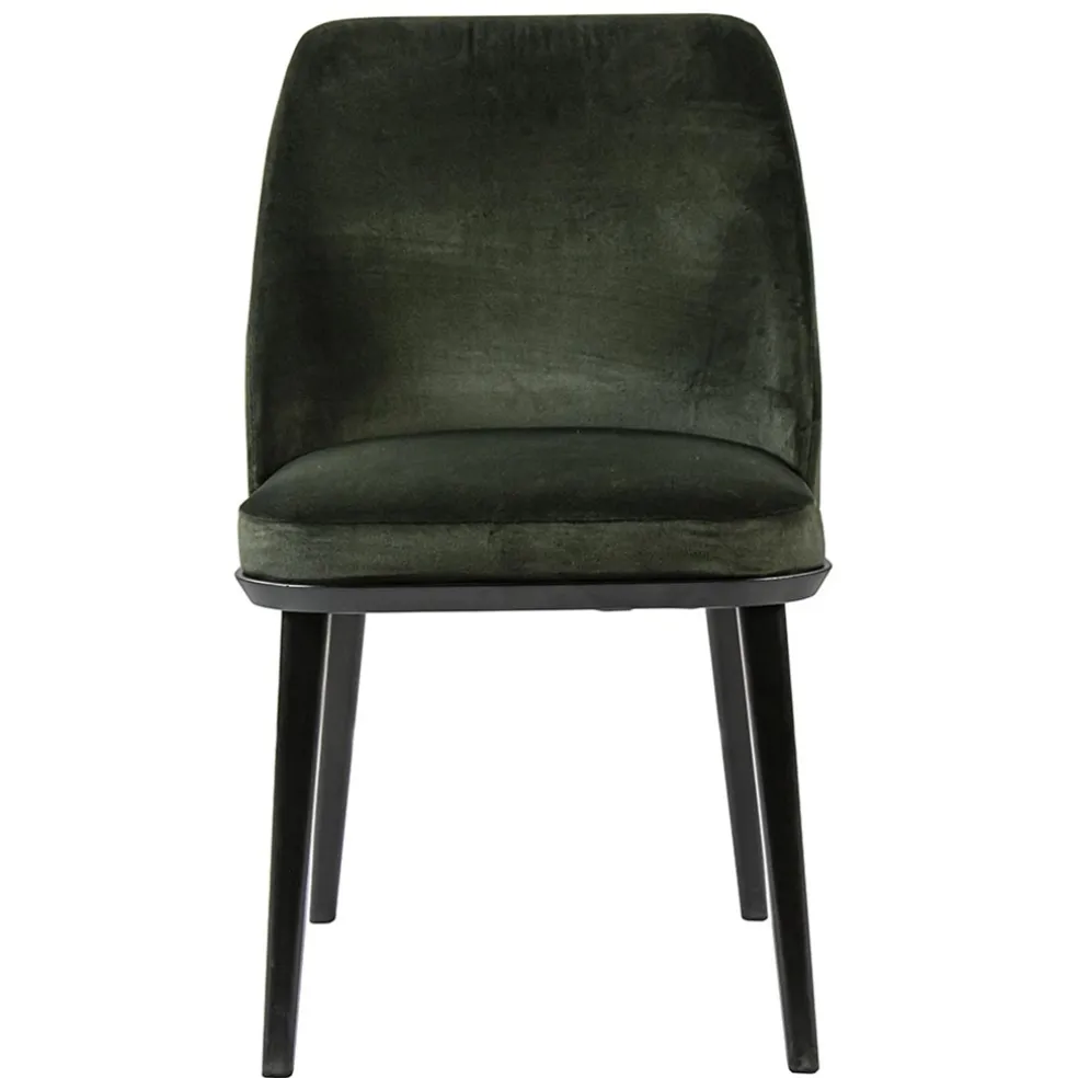 Stoffen eetkamerstoel groen met zwarte houten poot