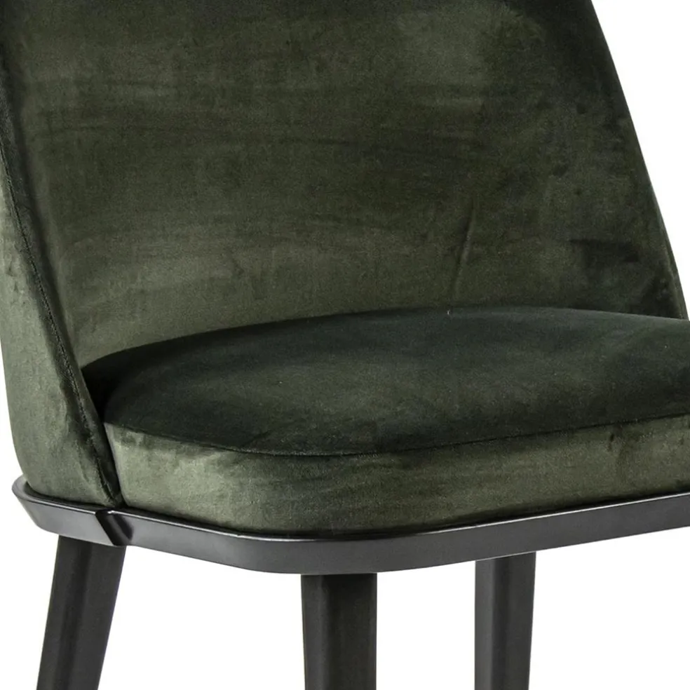 Stoffen eetkamerstoel groen met zwarte houten poot