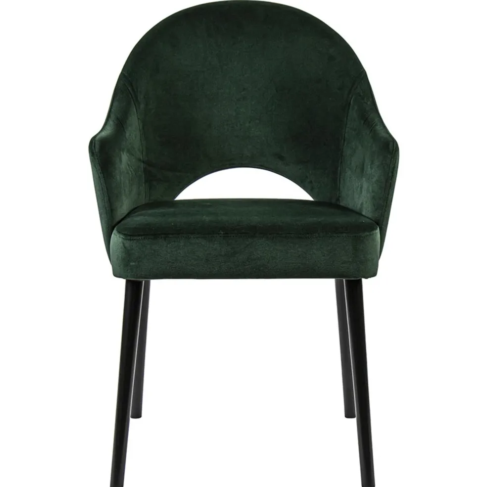 Stoffen eetkamerstoel velours groen met zwarte houten poot