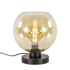 Strak klassieke tafellamp zwart met amber glas