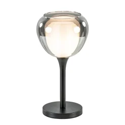 Strak klassieke tafellamp zwart met smoke glazen kap