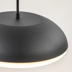 Strakke ronde hanglamp koepel mat zwart 38 cm