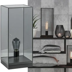 Tafellamp Askjer mat zwart met smoke glas