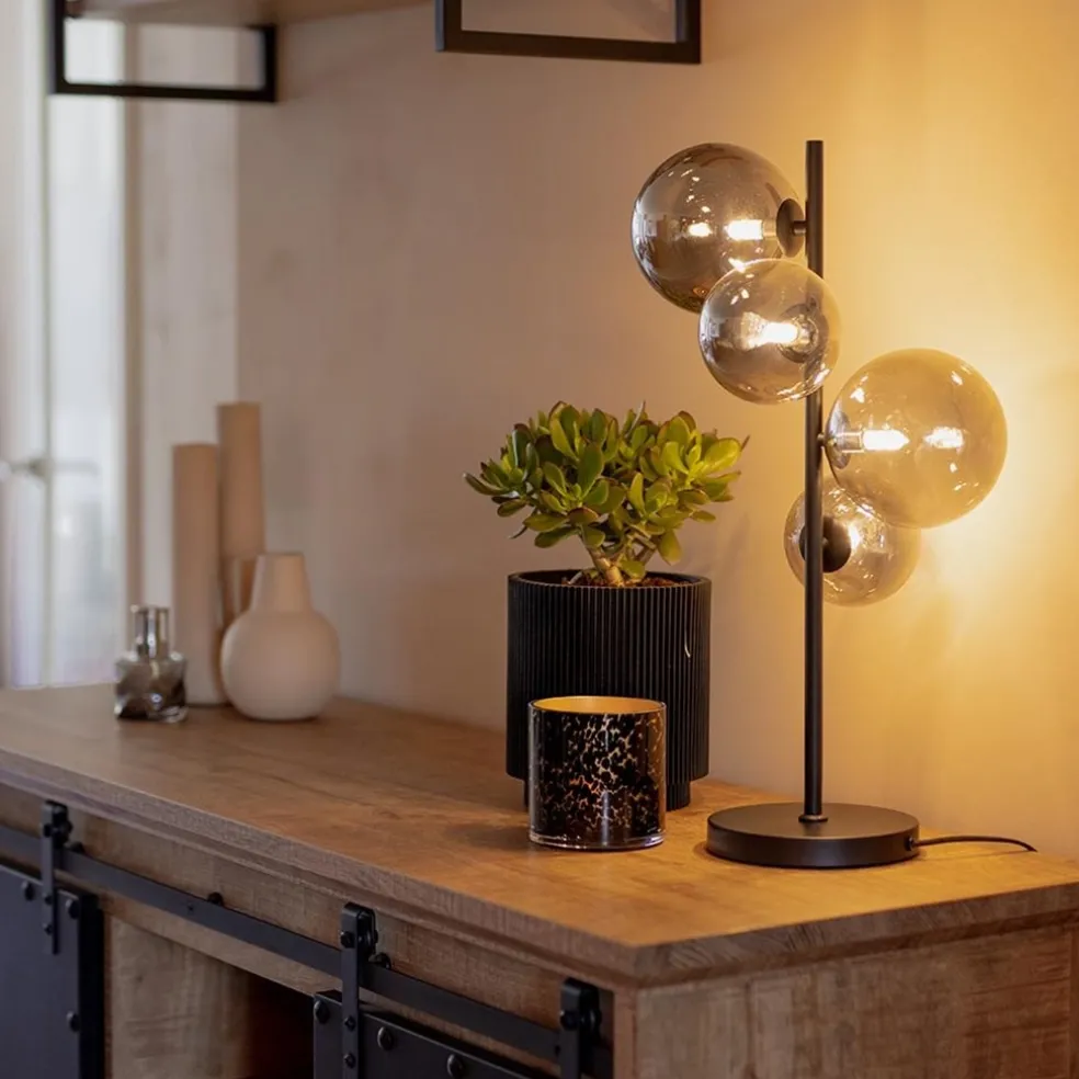 Tafellamp Calcio 4l zwart + smoke glas