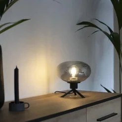 Tafellamp driepoot ufo smoke glas