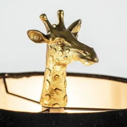 Tafellamp Giraffe groot antiek brons met velvet zwarte kap