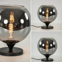 Tafellamp mat zwart met smoke glas 25 cm