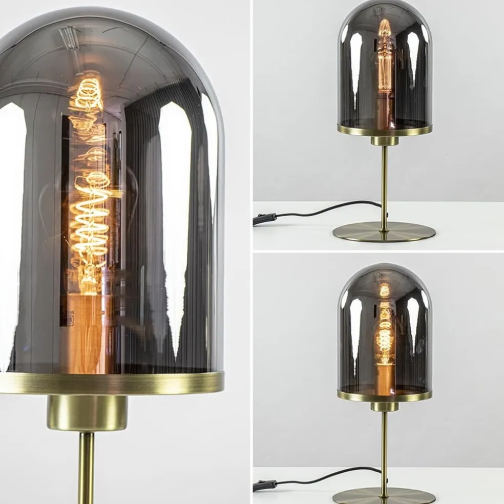 Tafellamp Maverick antiek brons met smoke glas