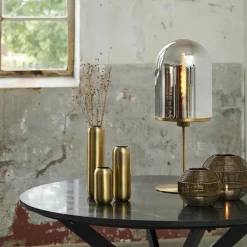 Tafellamp Maverick antiek brons met smoke glas