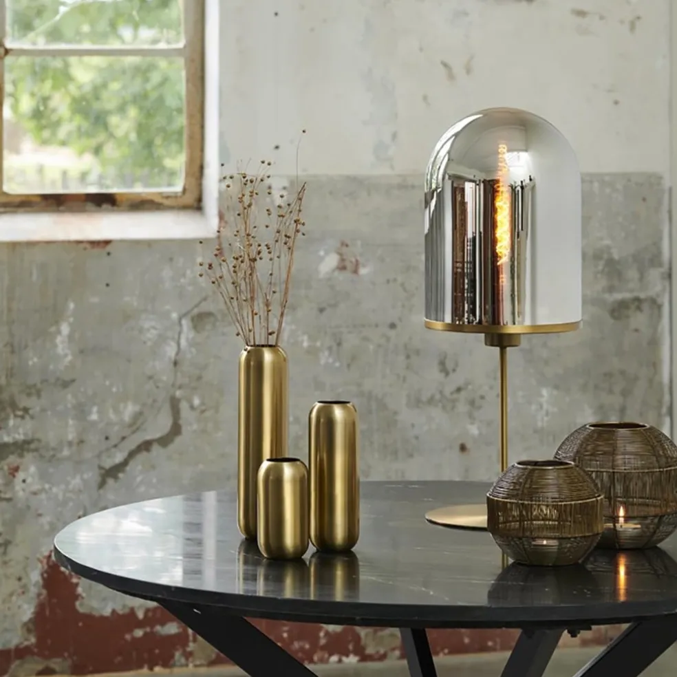 Tafellamp Maverick antiek brons met smoke glas