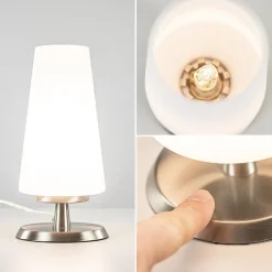 Tafellamp nikkel/glas met touchdimmer