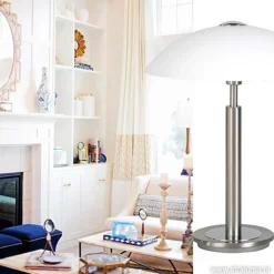 Tafellamp nikkel/glas wit + touchdimmer