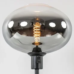 Tafellamp zwart met glazen kap smoke/helder gradient