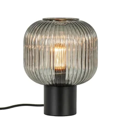 Tafellamp zwart met ronde smoke glazen kap