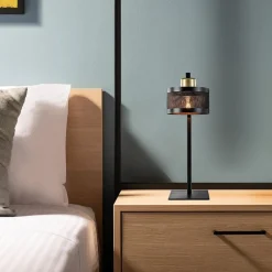 Tafellamp zwart/goud met ronde kap