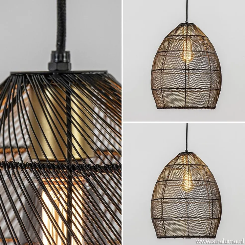 Trendy draad hanglamp Meya zwart/goud