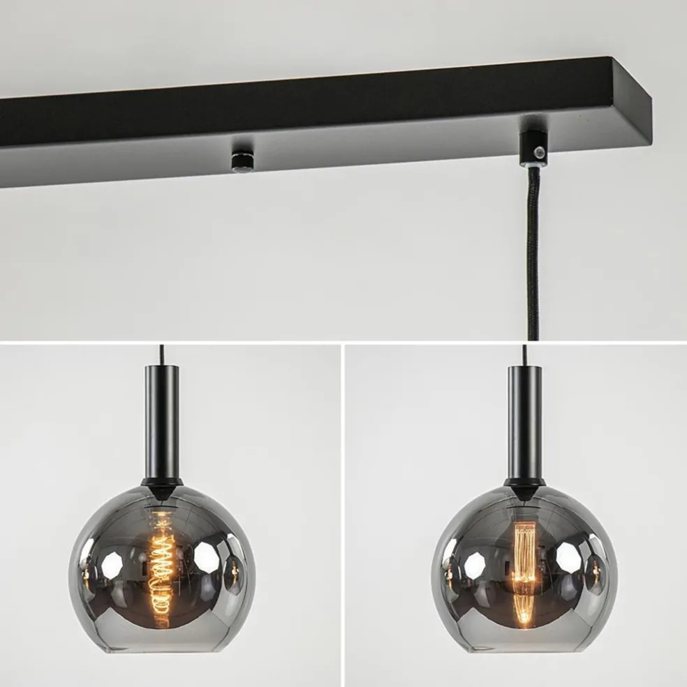 Trendy hanglamp met smoke/titanium glazen bollen