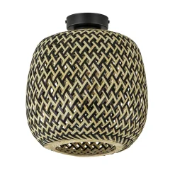 Trendy plafondlamp bamboe naturel/zwart