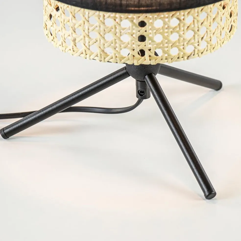 Trendy tafellamp driepoot zwart met webbing