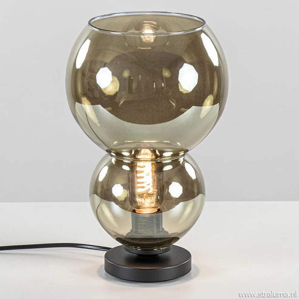 Trendy tafellamp met smoke glazen kap