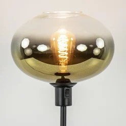 Trendy tafellamp zwart met glazen kap helder/goud