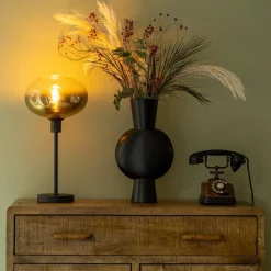 Trendy tafellamp zwart met glazen kap helder/goud