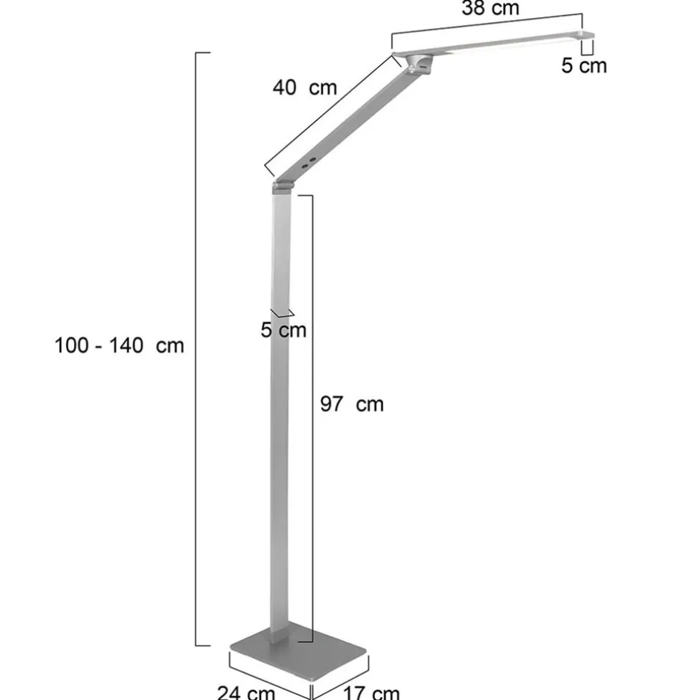 Verstelbare LED vloerlamp geborsteld staal dimbaar