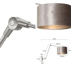Verstelbare wandlamp staal met velourse kap zilver
