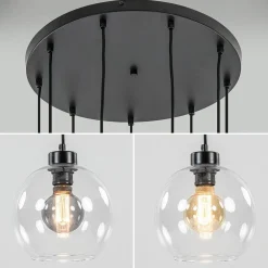 Videlamp / multipendel 9L zwart helder bolglas