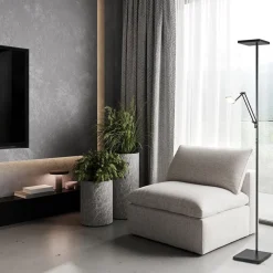 Vierkante uplighter zwart met verstelbare leesarm