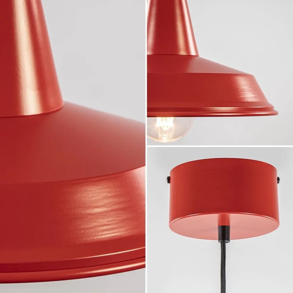 Vintage hanglamp rood met wit en zwart snoer