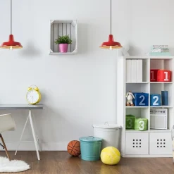 Vintage hanglamp rood met wit en zwart snoer