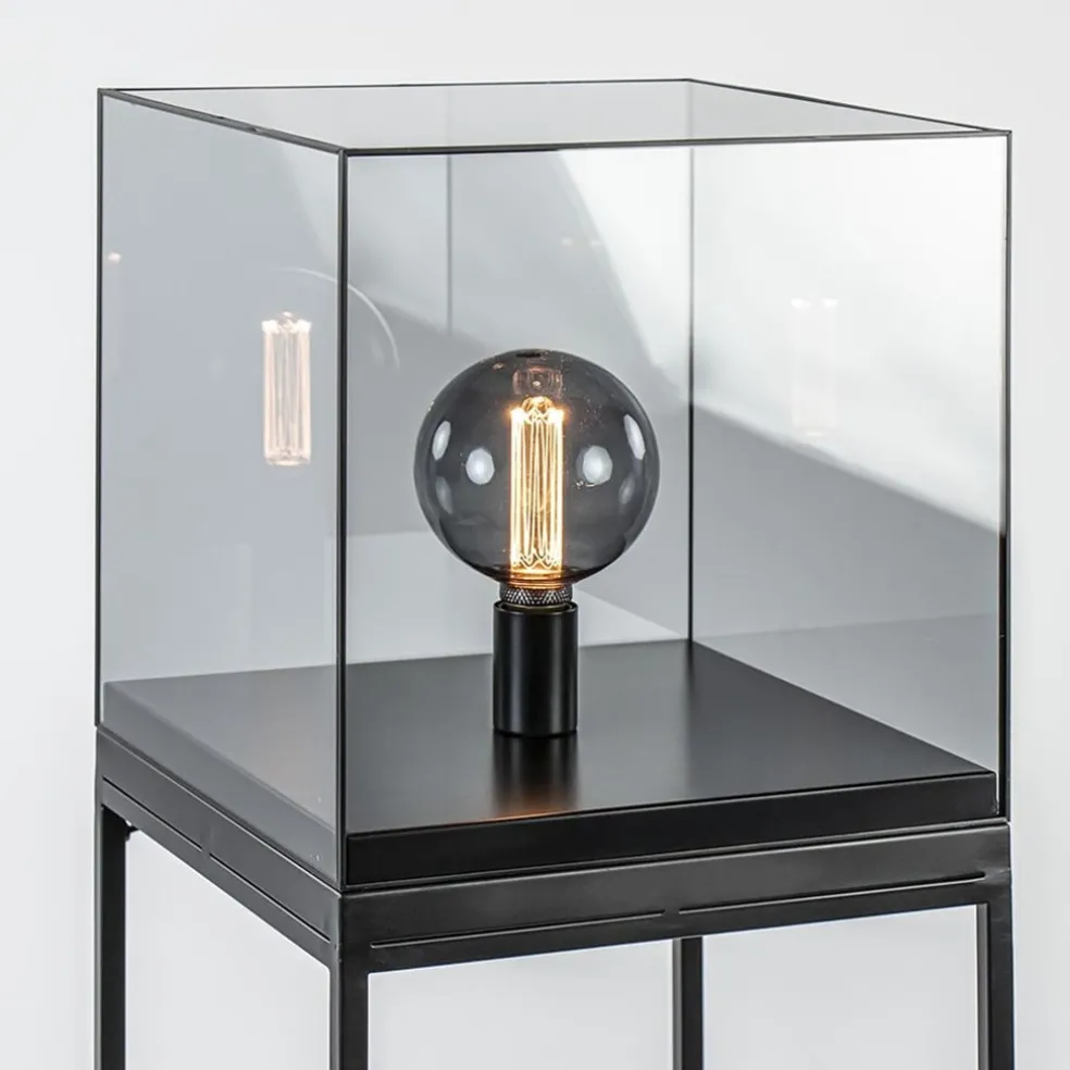 Vloerlamp Askjer kubus zwart/smoke glas