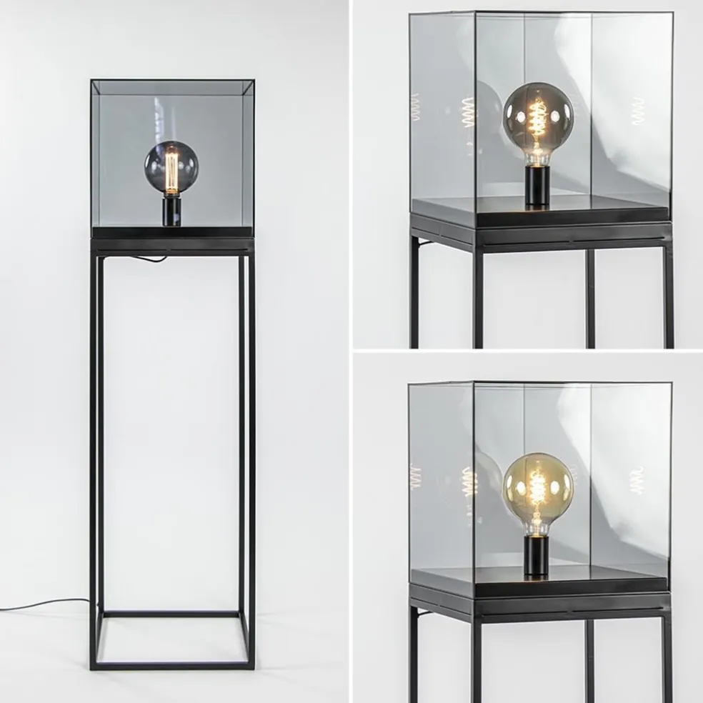 Vloerlamp Askjer kubus zwart/smoke glas