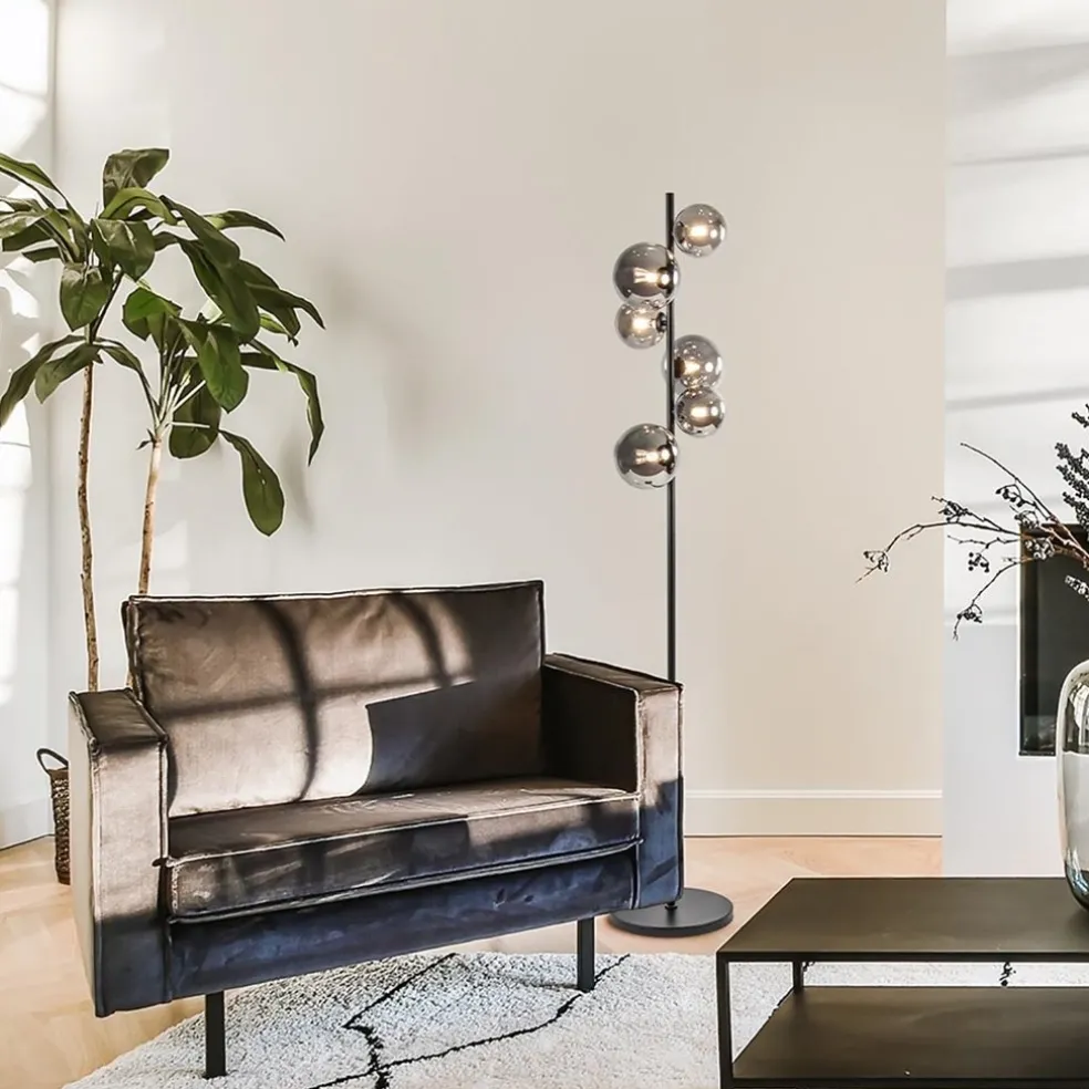 Vloerlamp Calcio 6l zwart + smoke glas