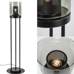 Vloerlamp cilinder mat zwart met smoke glazen kap