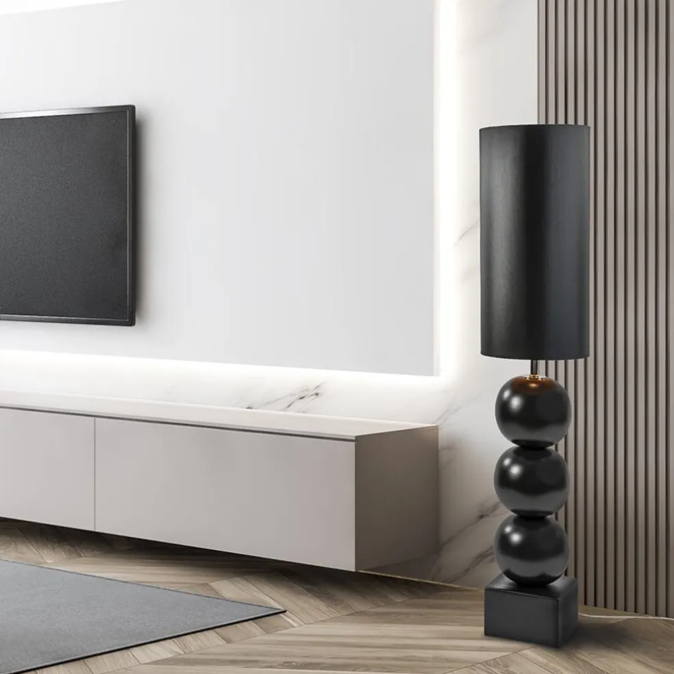 Vloerlamp hotel chic zwart met kap zwart/goud