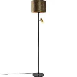 Vloerlamp zwart/goud met kap brons/goud