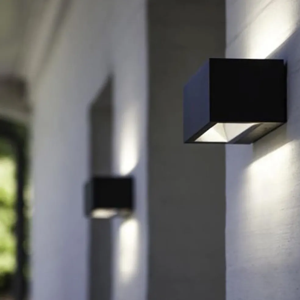 Wandlamp breed up+down antraciet IP54