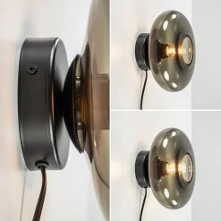 Wandlamp Hoseki zwart + smoke glas